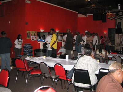 Members of the community lined up to eat