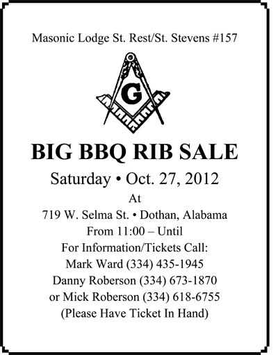 October 27 Masons BBQ Rib Sale